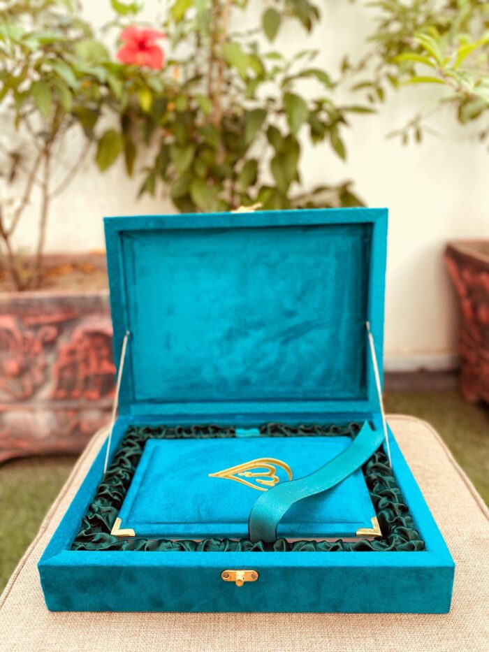 Velvet Fancy Quran with beautiful Rehal Box ( Sea Green)
